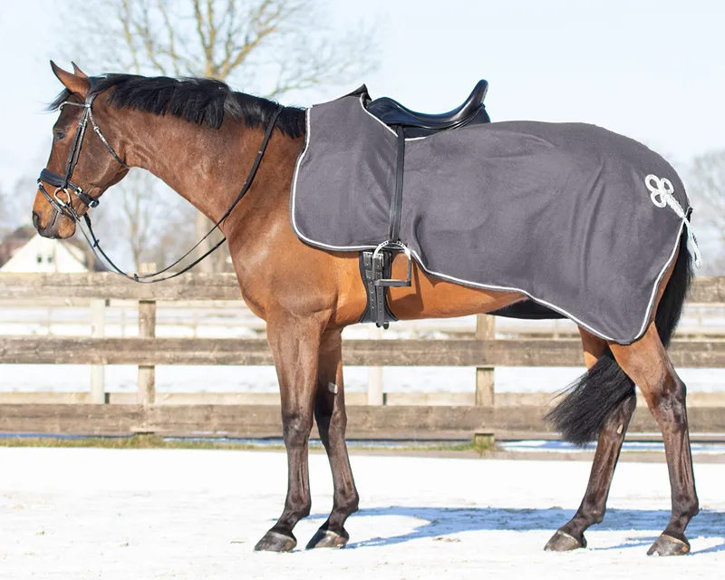 QHP Show Fleece Exercise Sheet in Grey and Silver
